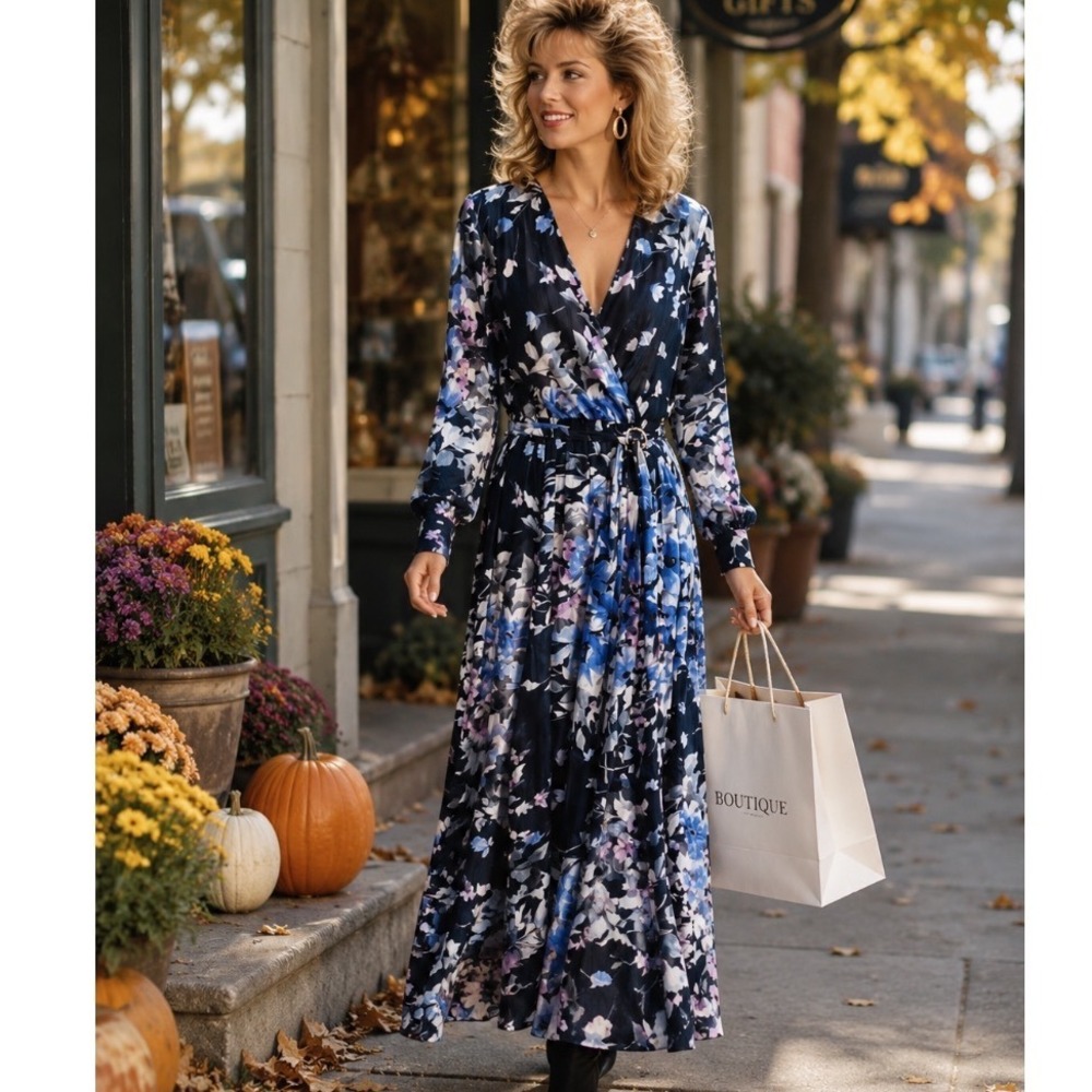Alexa B Nites Maxi Dress Sz 8 Long Sleeve Floral